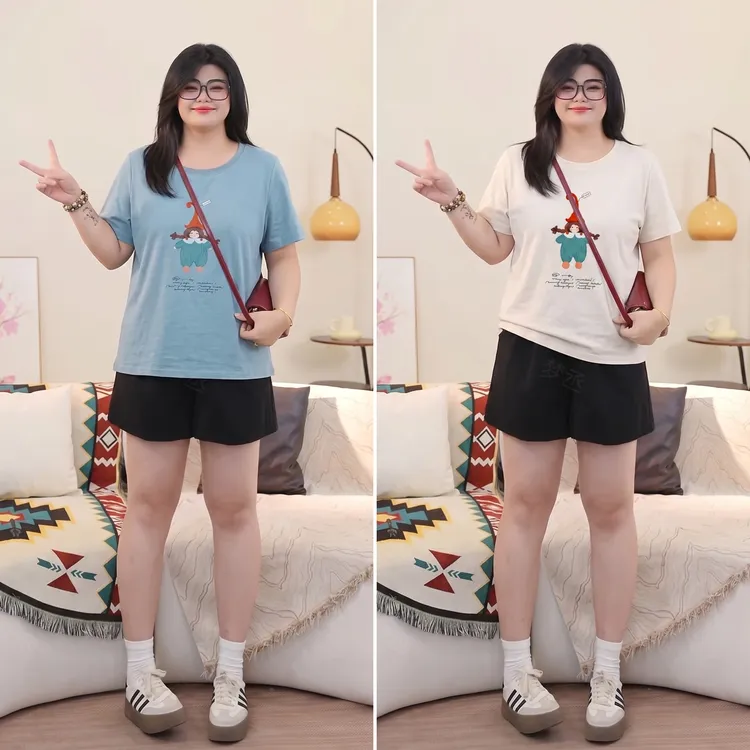 梦丞【治愈红帽】韩系夏季宽松大码女装卡通小红帽女孩印花短袖T恤