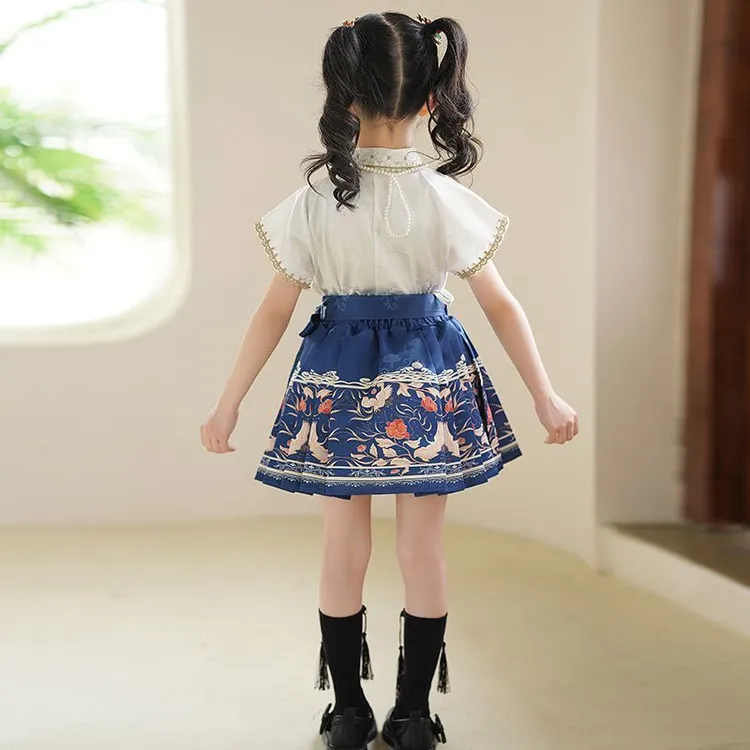 女童马面裙套装2025新款春秋中国风短款儿童汉服新中式唐装春夏款