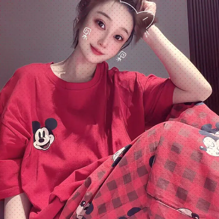 新年款米奇卡通女棉质家居服睡衣套装