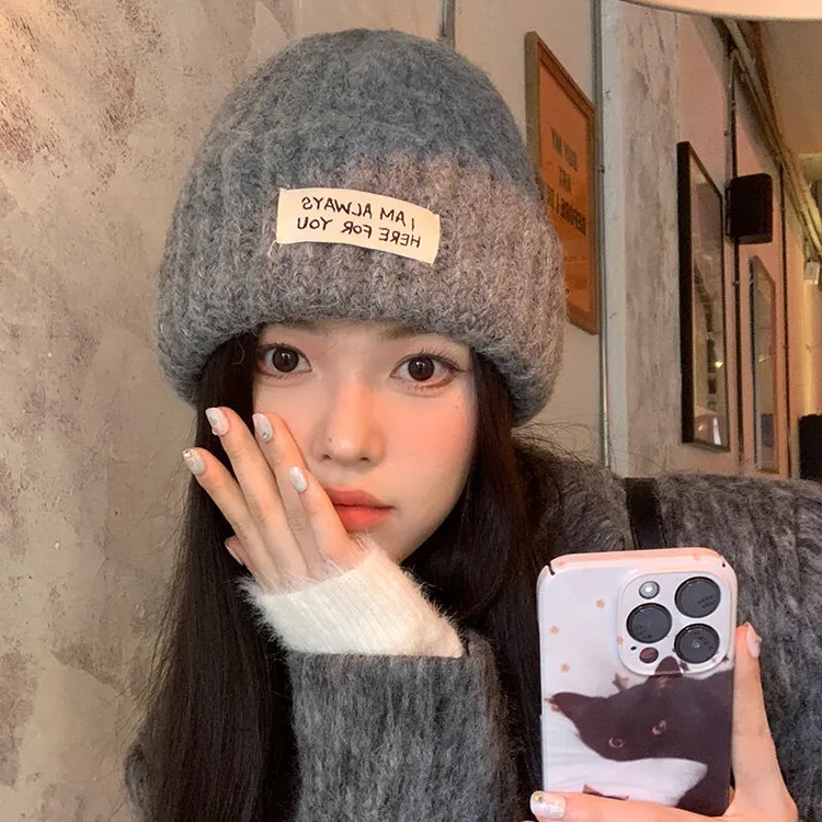 毛线帽子女2025新款秋冬季保暖护耳大头围灰色针织帽潮冷帽显脸小
