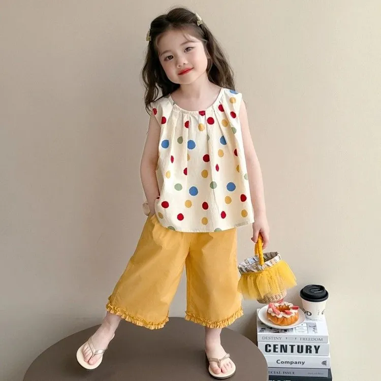 女童夏季套装2025新款韩版小女孩无袖薄款时髦网红女宝宝夏装衣服
