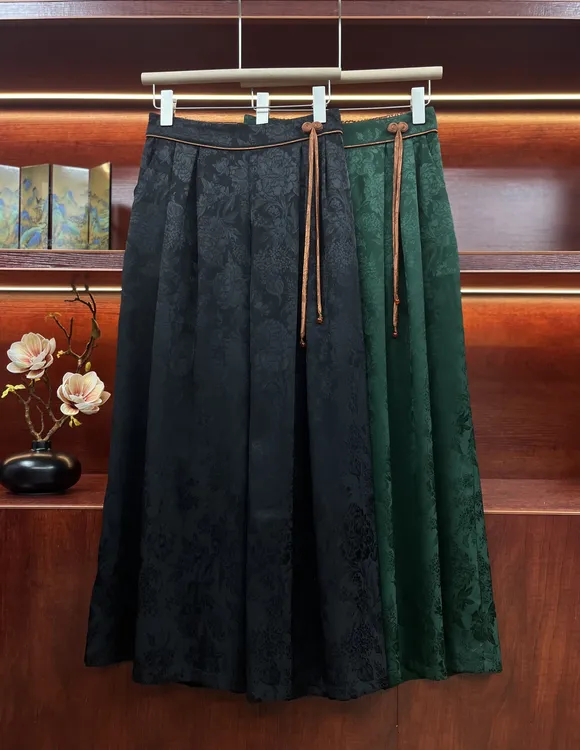 【百搭裤裙】夏装新中式暗纹提花流苏百搭裙裤1