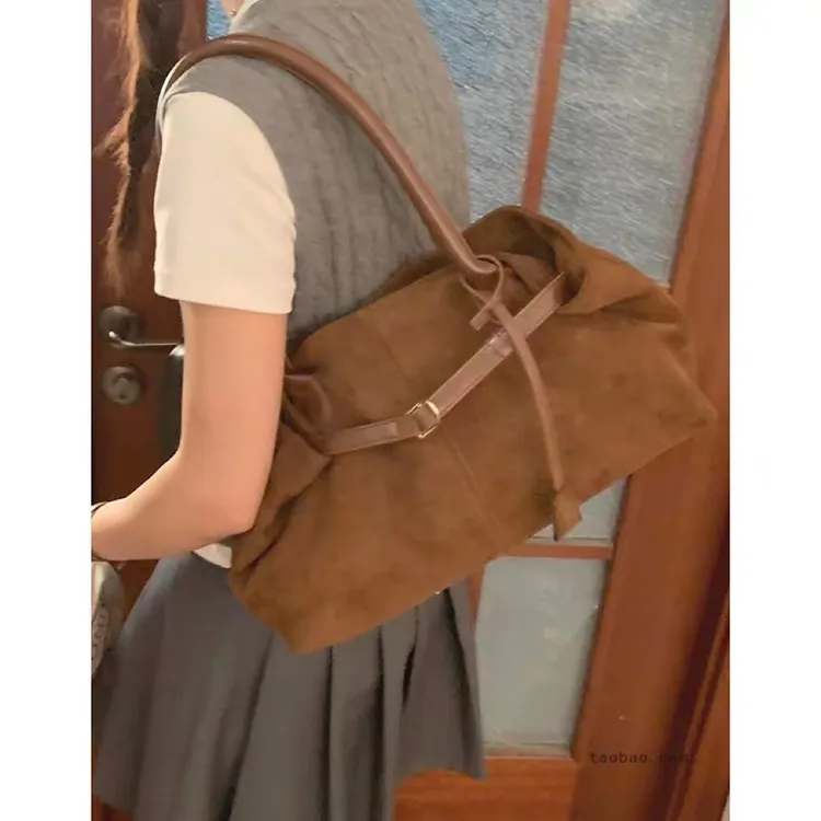 （中号）秋冬复古大容量麂皮绒包女2025新休闲通勤单肩包手提托特包
