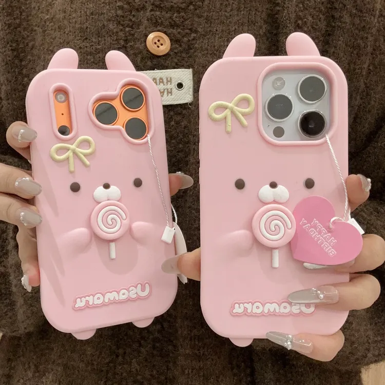 立体粉棒棒糖兔丸适用iPhone17promax手机壳OPPO VIVO 小米手机壳