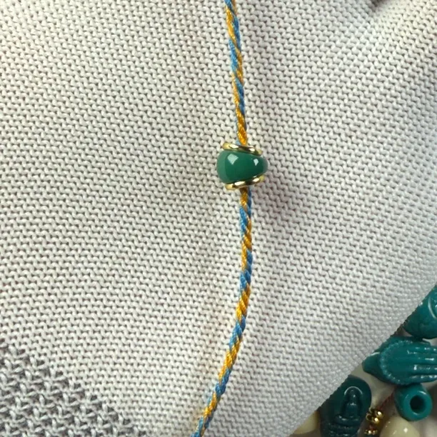 纯手工绿色精工斜切大肠马蹄珠时尚镶嵌简约单圈隔珠编织编绳