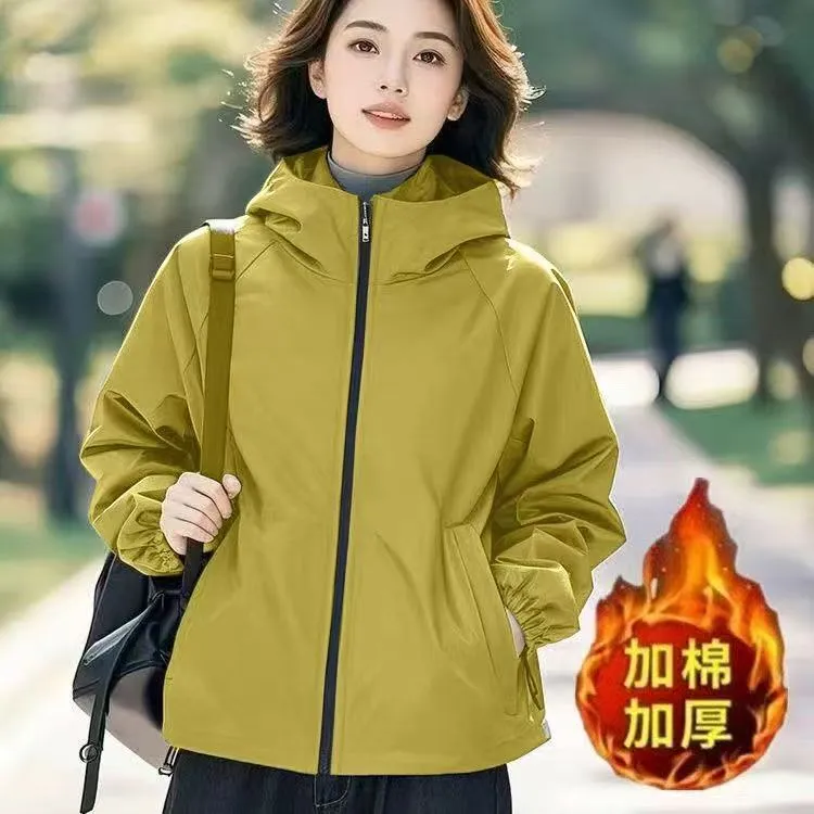 女冬季短外套户外保暖女士开衫户外连帽加棉加厚秋冬春秋夹克外套