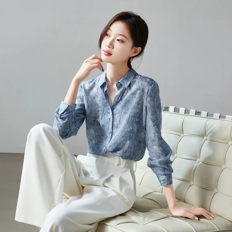 衬衫女长袖春季2025新款洋气衬衣女人味韩版宽松印花春秋款上衣