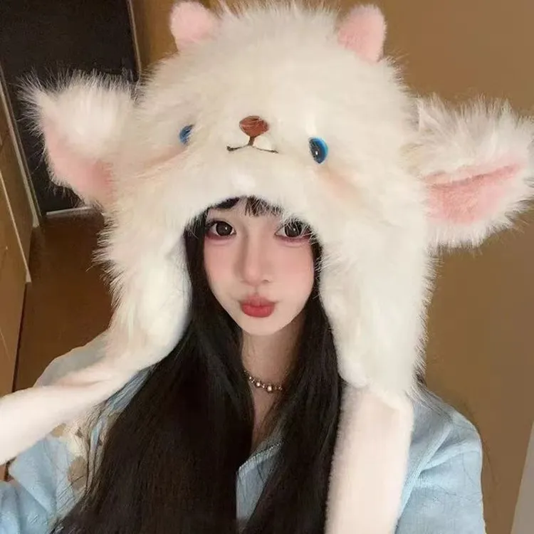 【耳朵会动】保暖防寒冬季新款可爱小羊帽子白加绒女保暖护耳防寒
