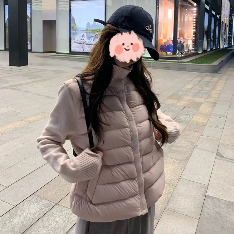 韩系针织拼接立领轻薄保暖棉服女2026冬季新款小个子短款棉衣外套