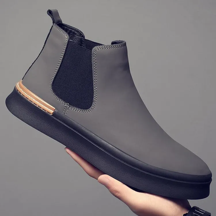 男鞋秋冬季新款真皮高帮切尔西靴休闲加绒保暖厚底棉鞋男士马丁靴