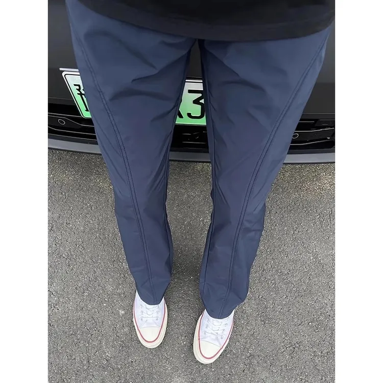 【现货】加绒藏青色斜切冲锋裤男款男士美式直筒秋冬休闲弯刀工装裤