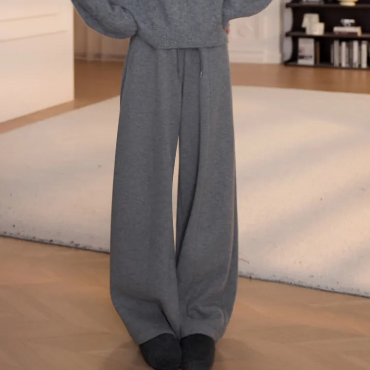 【YANYAN】加绒抽绳休闲裤女秋冬新款高腰时尚百搭阔腿长裤YY-5605