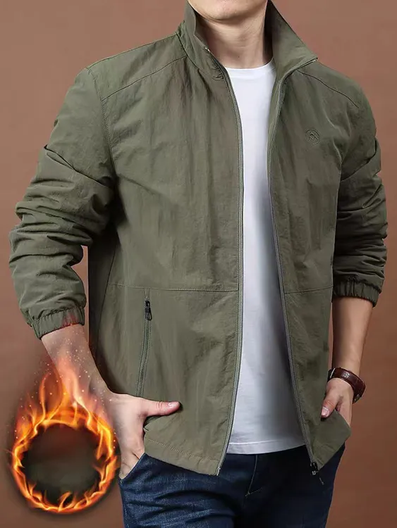 秋冬户外速干加绒棉衣男士薄绒棉服大码宽松夹克男款立领休闲外套