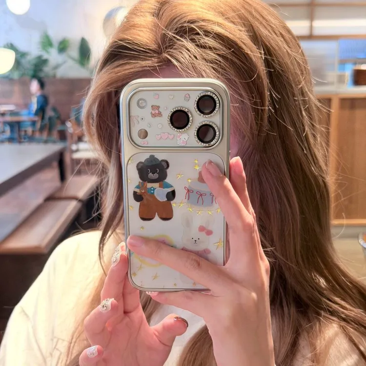 ins卡通银边甜品小熊插画适用于苹果17/16promax手机壳iPhone1514