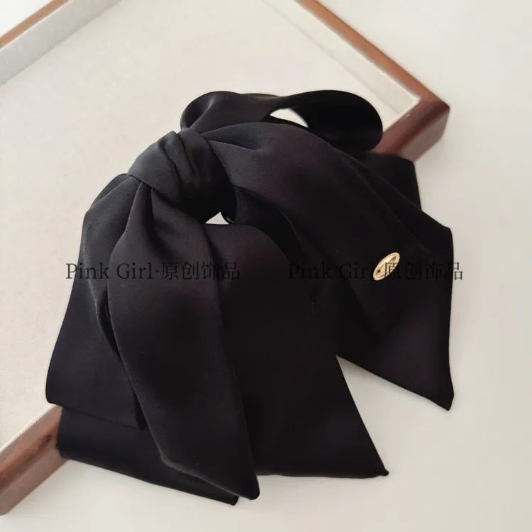 Pink Girl  Z322新款气质百搭蝴蝶结抓夹5cm显发量黑色缎面马尾抓