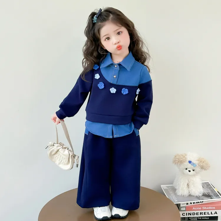 女童网红套装春秋新款儿童拼接卫衣洋气时髦小女孩秋装休闲两件套