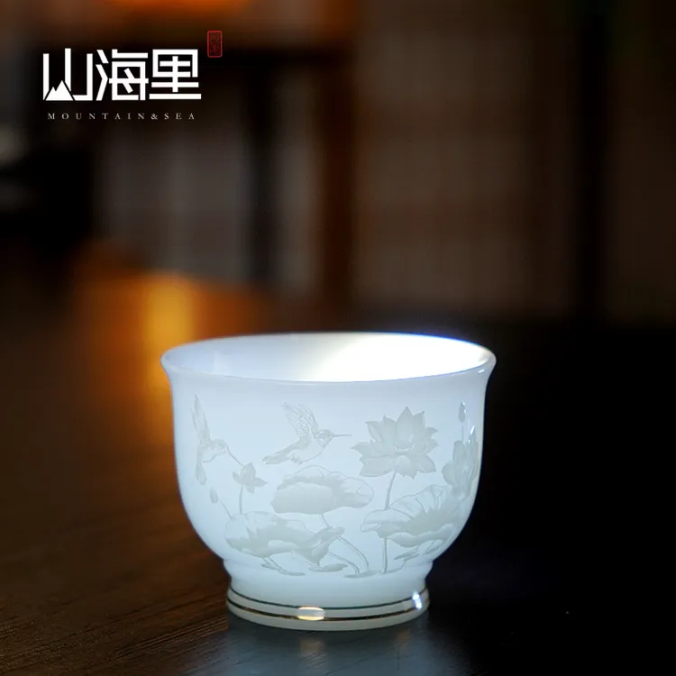 冰瓷璞玉影雕主人杯陶瓷家用茶杯2025高档茶具陈金桂
