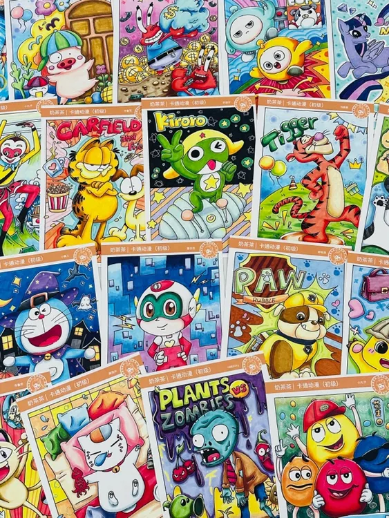 美术儿童动漫卡通超萌可爱临摹卡片A5 250g  30张带线稿双面