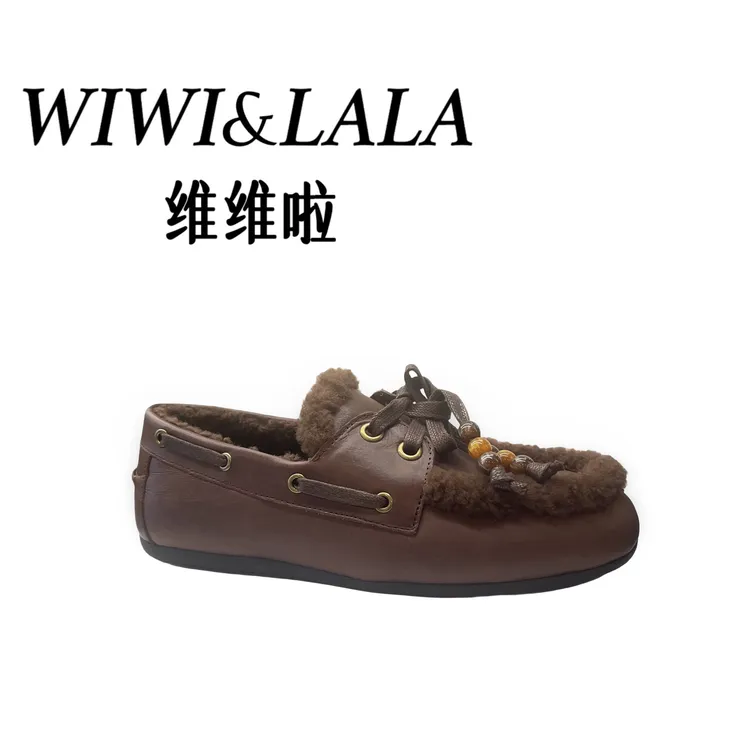 【维维啦】AW25冬款牛皮毛里乐福鞋Y 1068-2绒里雪地鞋