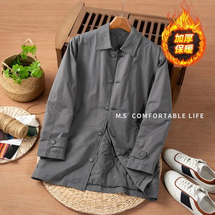 冬季棉衣加厚绗缝大衣长袖复古冬季中长款男装翻领外套库存不多