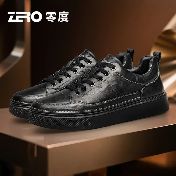 零度男鞋2025秋季新款真皮软底皮鞋男士潮流百搭黑色休闲鞋子板鞋