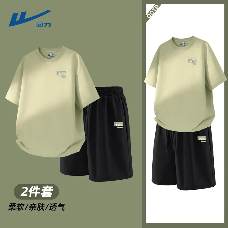 回力运动服男套装2026新款休闲纯棉圆领男士t恤透气速干裤男款WY商品图