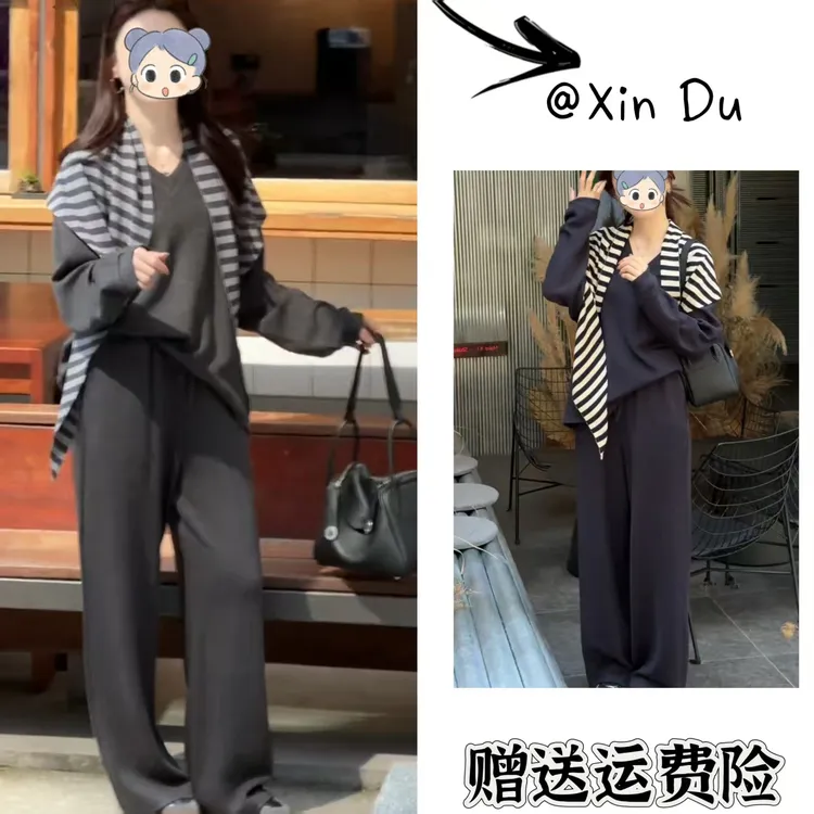 2025秋季新款时尚显瘦气质女士网红洋气三件套百搭款D22991