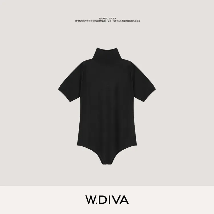 W.Diva【夜缪斯】街头辣妹高领短袖羊毛针织连体衣松弛感53Z072904