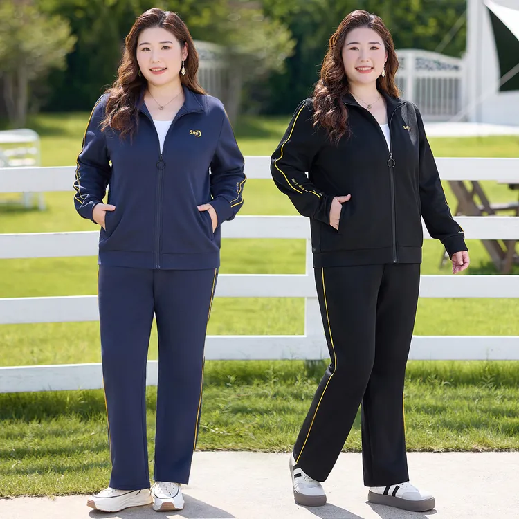 大码女装秋冬妈妈装运动套装2025新品胖mm宽松长袖休闲外套两件套