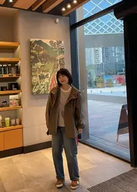 Sevbasks 七七家韩版 水洗浅绿色连帽基础简约休闲百搭风衣外套
