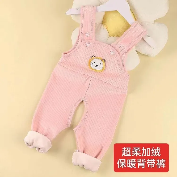 儿童秋冬加绒保暖婴儿超柔加厚睡裤宝宝背带开档护肚加绒贴花秋裤