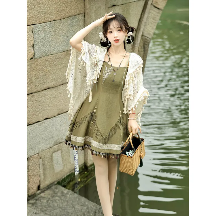 原创蝉语新中式汉服女中国风改良汉元素披肩吊带裙