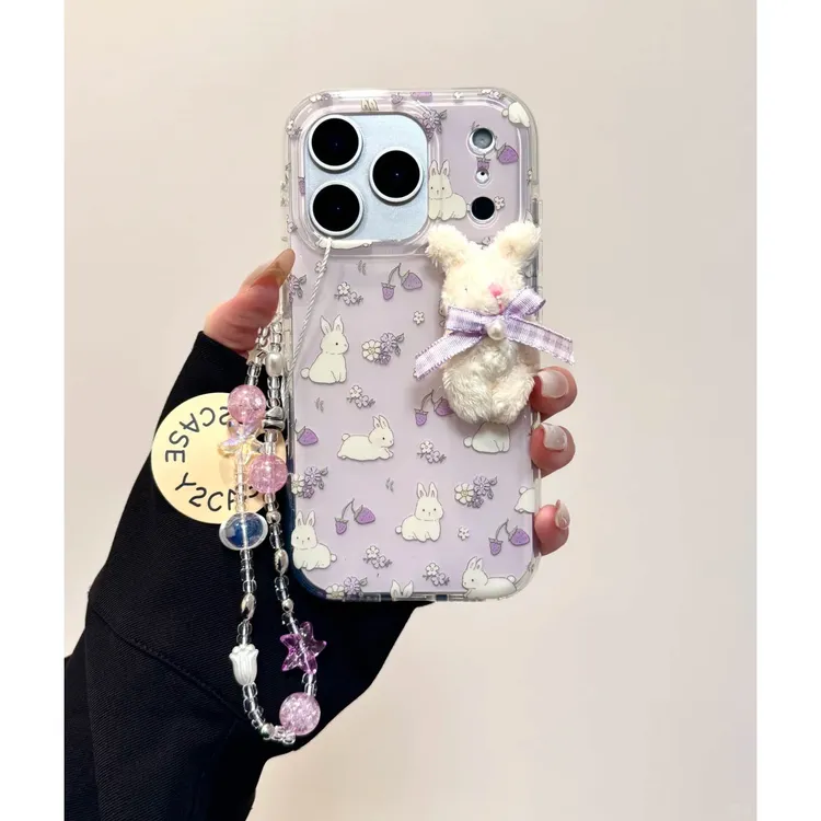 紫色草莓小兔适用苹果17promax手机壳VIVO华为OPPO小米15一加女壳
