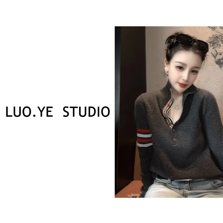 罗爷 · 【经纬暖意】100纯羊毛针织袖子撞色上衣长袖休闲时尚气质
