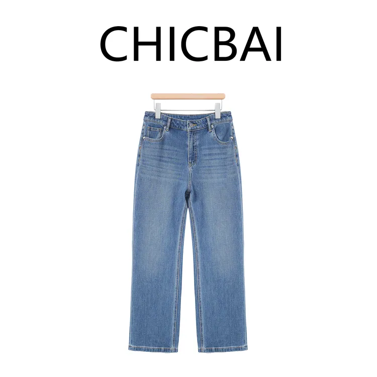 CHICBAI 四面弹洱湾莱赛尔棉混纺直筒ins浔风九分裤