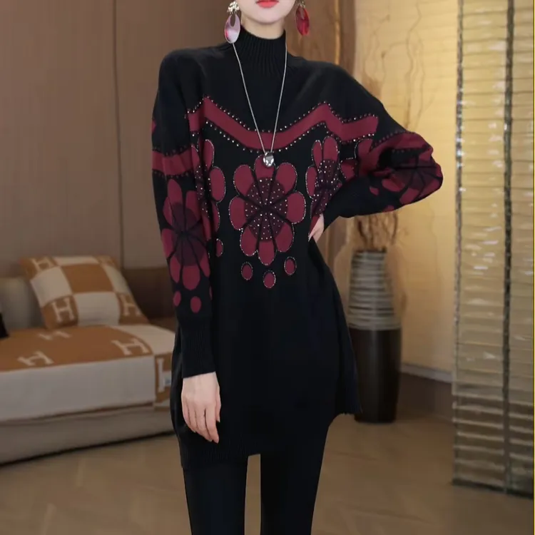 冬季宽松百搭减龄时尚洋气厚款针织大版衫妈妈装休闲显瘦高档毛衣