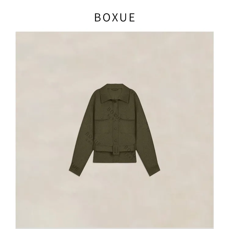 BOXUE“尘舟”2025秋季羊.毛羊.绒口袋设计系带 外套#250815W3779