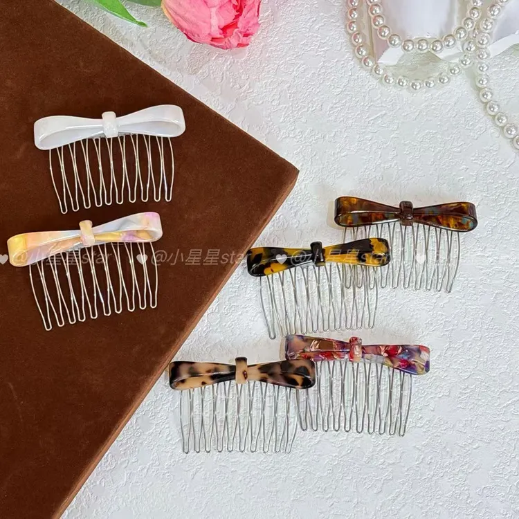 蝴蝶结发梳倒插醋酸蝴蝶结刘海发夹网红新款防滑洋气碎发侧边夹