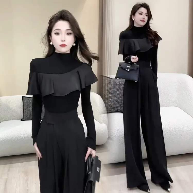 拉夏贝尔设计感半高领长袖t恤女春秋季2025新款修身显瘦黑色上衣