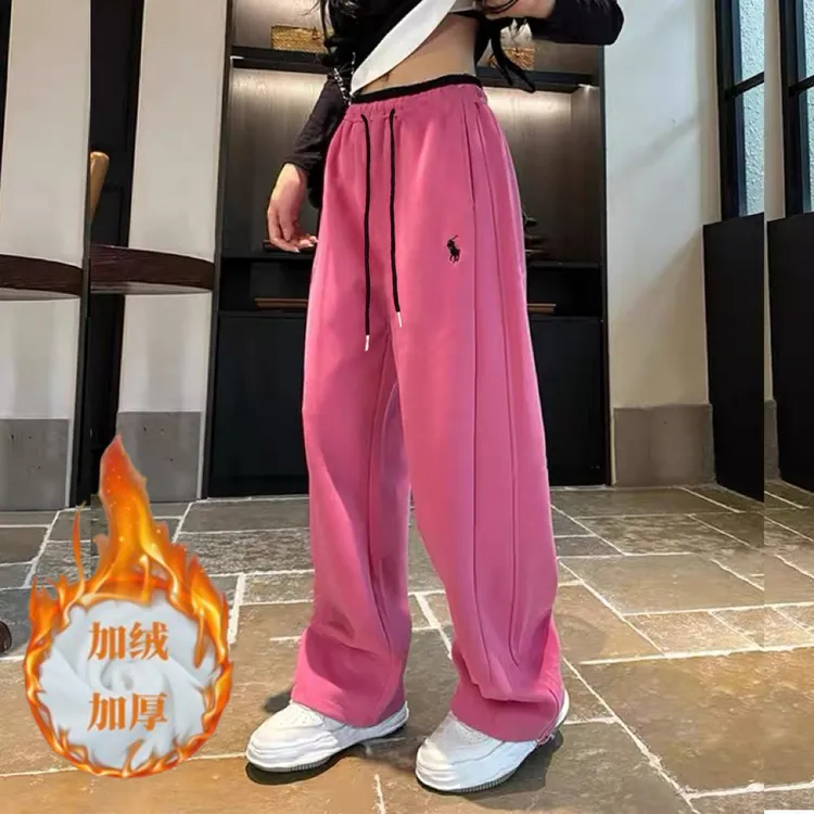 冬季加绒款一裤两串拼色腰美式休闲抽绳刺绣小标工装版弯刀裤