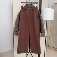 【株洲华丽熊小多】冬季加绒加厚时尚保暖咖色洗水牛仔长裤