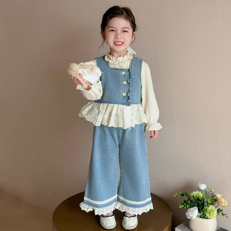 女童套装2025新款春装儿童时髦洋气女宝宝牛仔三件套夏季阔腿裤