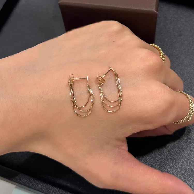S925纯银金色多圈蛇骨链流苏耳钉女轻奢小众设计高级感耳环耳饰夏