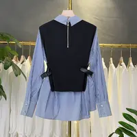 现货【RG2426】2025春夏拼接新款时尚气质百搭减龄显瘦新款小衫条纹