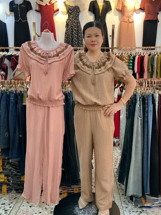 YF！9165#独特别致小香木耳边掐腰短袖阔腿裤套装