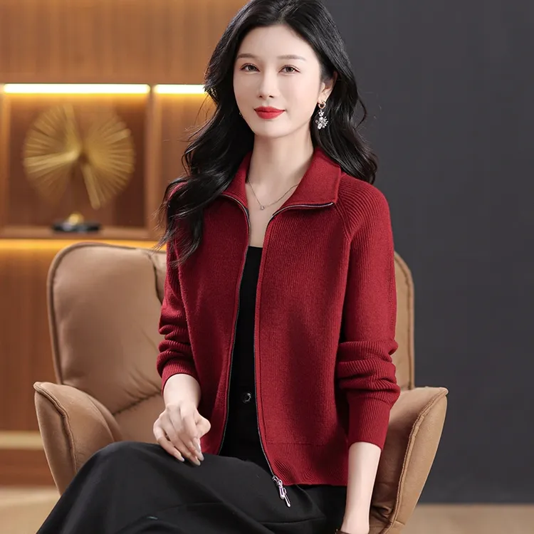 2025年新款双拉链秋冬休闲洋气显瘦百搭宽松时尚长袖针织开衫953