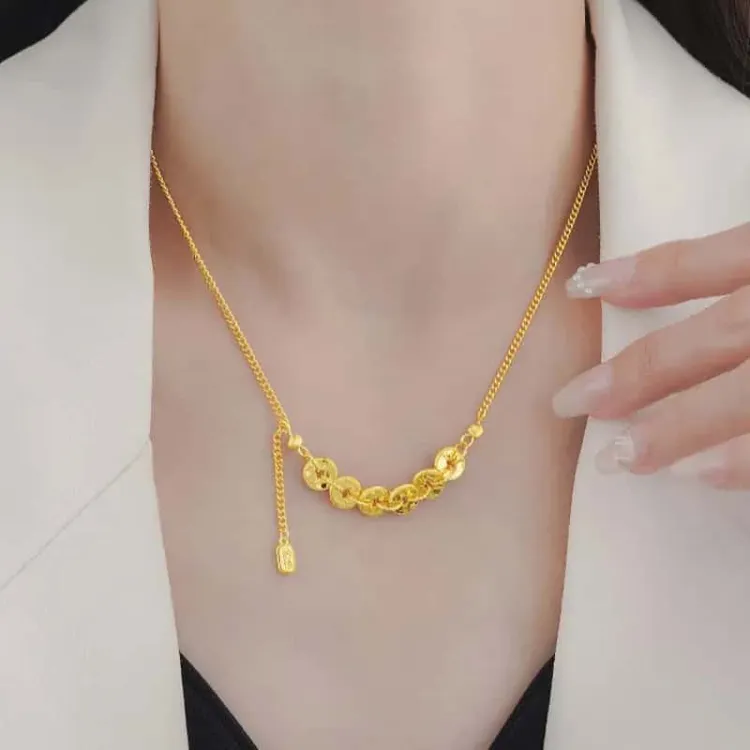 钛钢项链 2025年新款新中式碎冰冰五帝钱项链女高级感超闪锁骨链