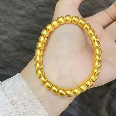 铜合金手链 10mm古法手链实心桶珠手串男女小众珠宝时尚气质