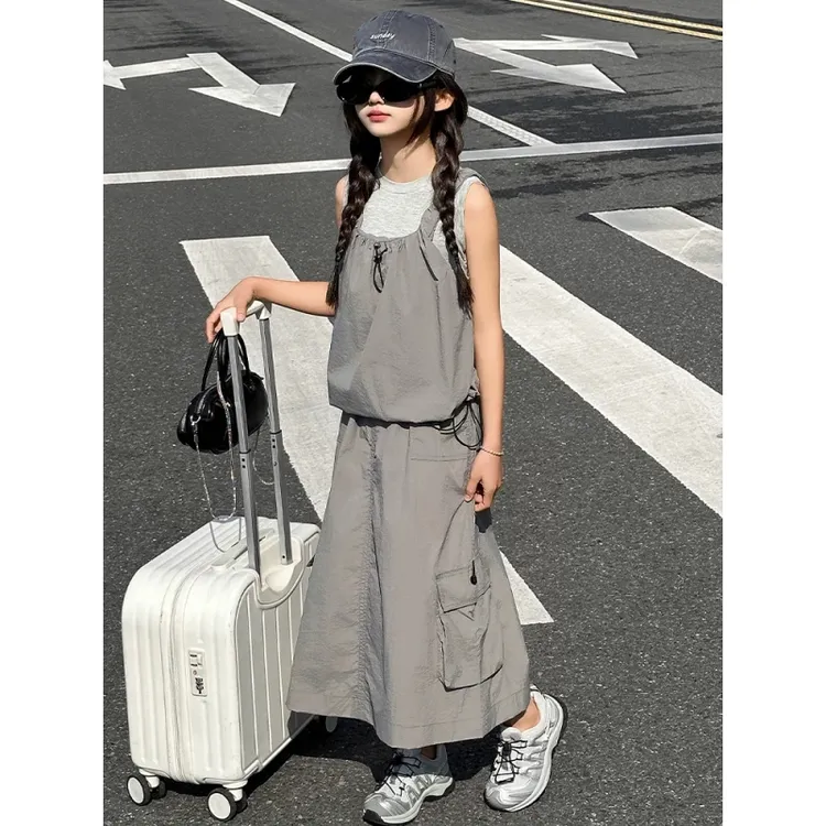 女童套装夏装2025新款夏季洋气大童工装裙夏款网红炸街儿童两件套