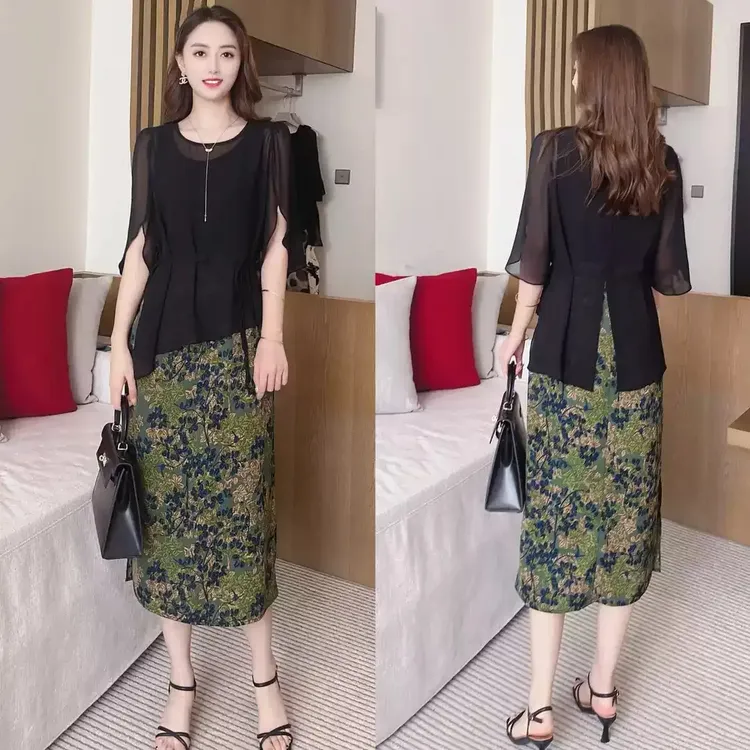 时尚连衣裙套装女2025夏季新款时尚薄款防晒衫显瘦背心裙两件套潮